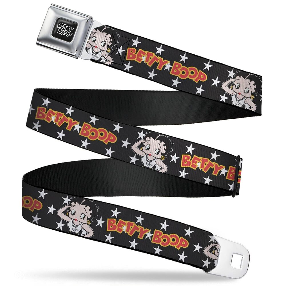 2293 Betty Boop Belt, Seatbelt Buckle Belt, Betty Boop Salute Pose and Text